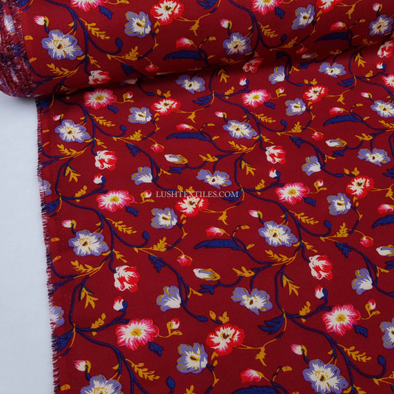 Party Floral Viscose Fabric, Wine