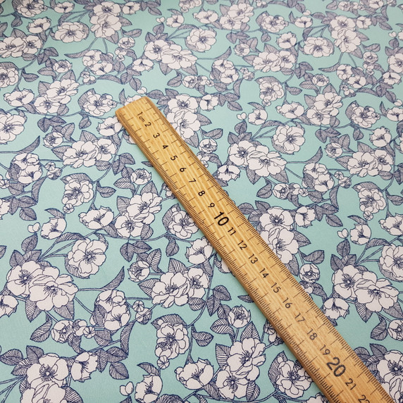 Line Drawn Flowers Rose & Hubble Cotton Poplin Fabric