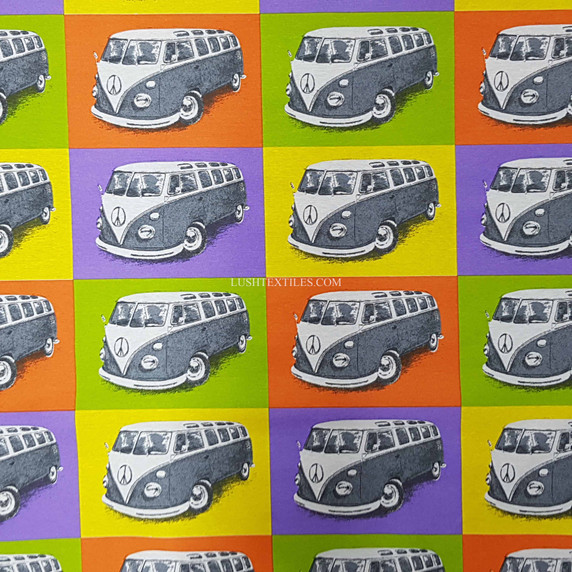 Camper Vans Print Craft Fabric, Multicoloured