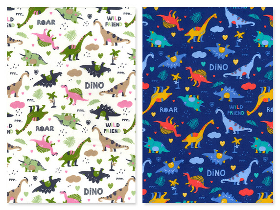 Colourful Dinosaurs Print Rose & Hubble Cotton Fabric