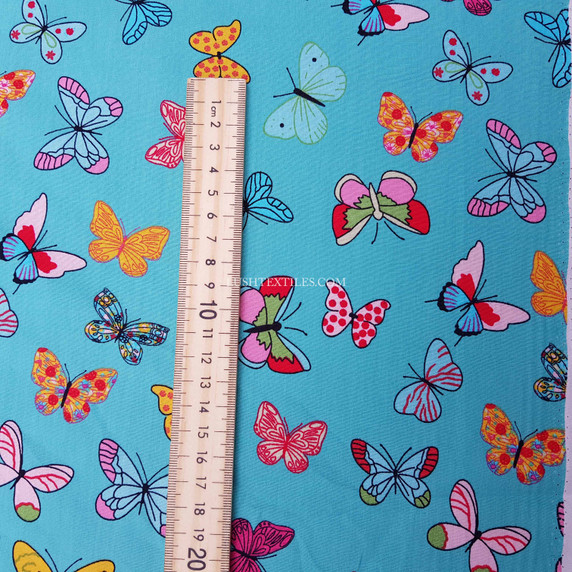 Colourful Butterflies Rose & Hubble Cotton Poplin Fabric, Mint