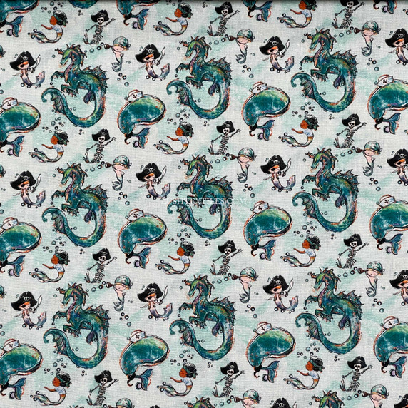 Mermaids Dragons Digital Cotton Craft Fabric, 140cm Wide