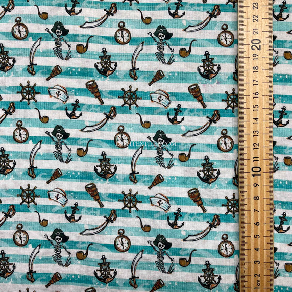 Pirates Nautical Sailing Striped Digital Cotton Craft Fabric, 140cm Wide