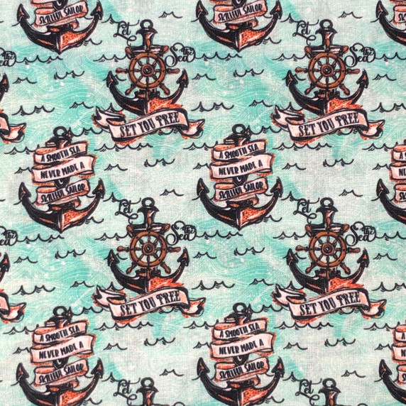 Sailing Anchors Digital Cotton Craft Fabric 140cm Wide, Green
