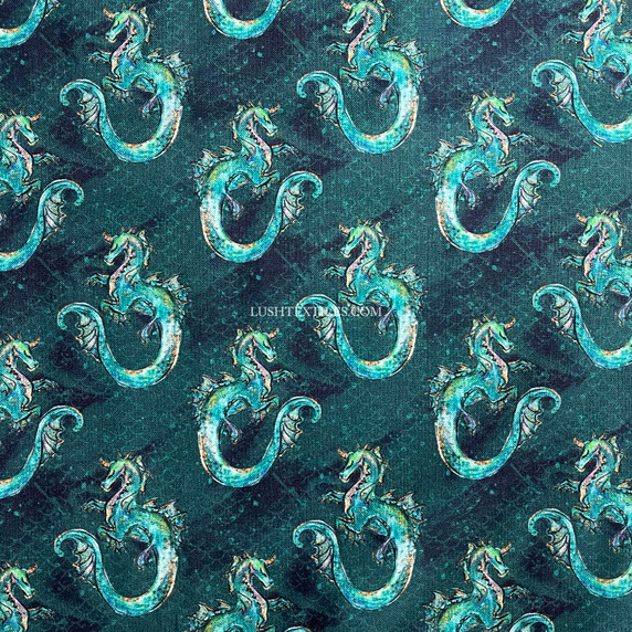 Mermaid's Scale & Dragons Digital Cotton Craft Fabric 140cm Wide, Teal