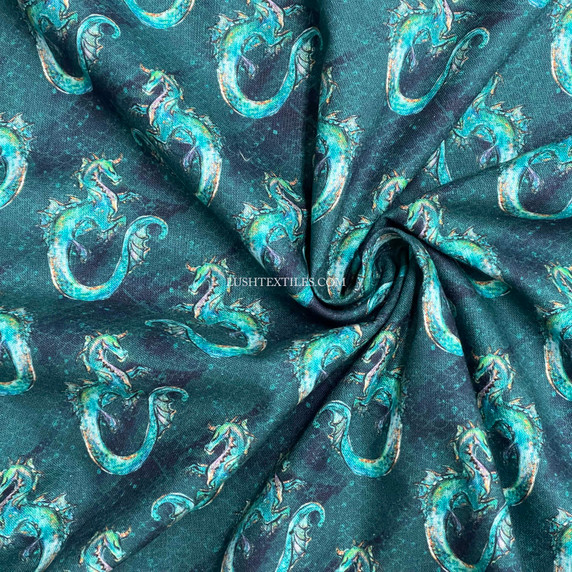 Mermaid's Scale & Dragons Digital Cotton Craft Fabric 140cm Wide, Teal