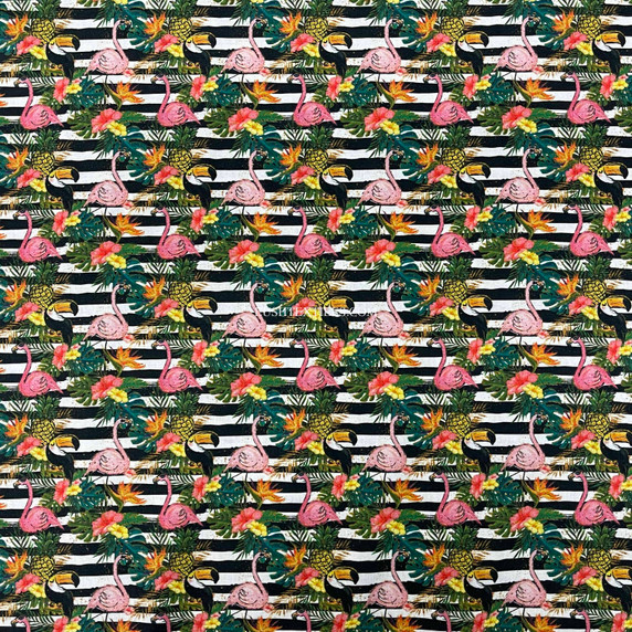 Tropical Flamingo Birds Digital Cotton Craft Fabric, 140cm Wide