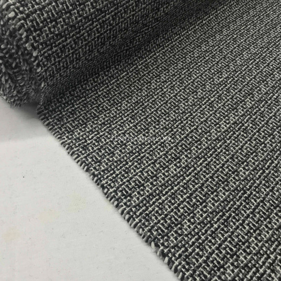 Herringbone Tetris Wool Blend Fabric,  Grey