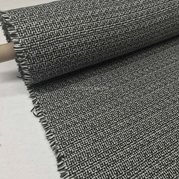 Herringbone Tetris Wool Blend Fabric,  Grey