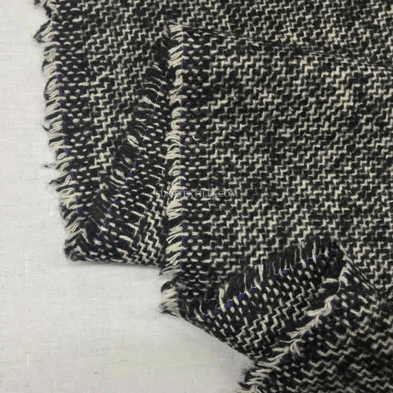 Zig Zag Tweed Wool Blend Fabric,  Black/White