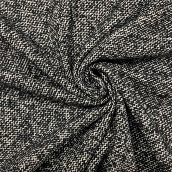 Zig Zag Tweed Wool Blend Fabric,  Black/White