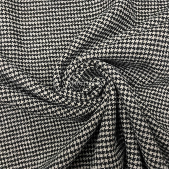 Glen Plaid Dogtooth Wool Blend Fabric,  Black/White