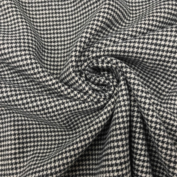 Glen Plaid Dogtooth Wool Blend Fabric,  Black/White