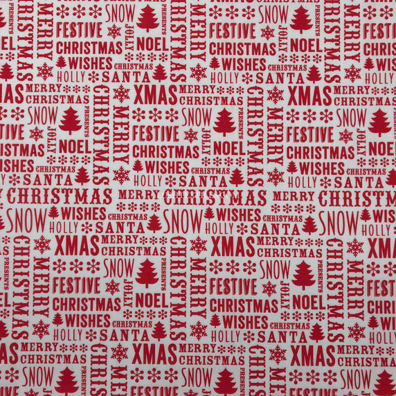 Festive Christmas Wishes Polycotton Fabric, White