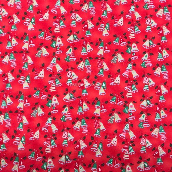 Christmas Bells Xmas Print Cotton Fabric, Red