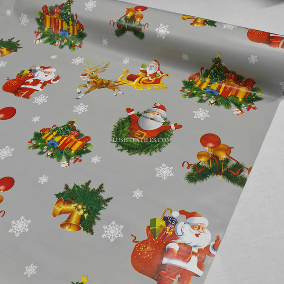 Santa Christmas Snowflakes Tablecloth PVC Fabric, Silver