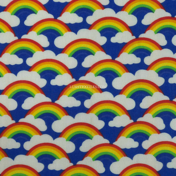 Rainbow In Clouds Polycotton Fabric, Blue