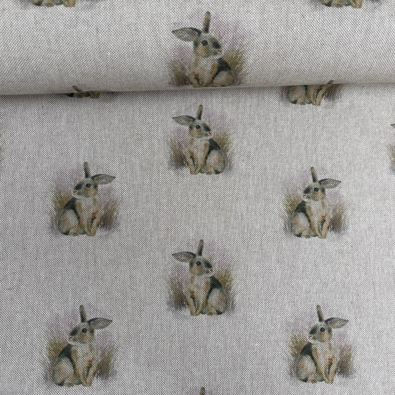 Digital Print Cotton Animal Linen Canvas Fabric, Rabbits