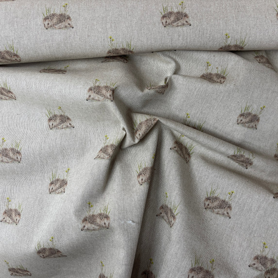 Small Hedgehogs Printed Cotton Linen Upholstery Fabric 54"