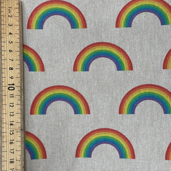 Cotton Rich Linen Look Fabric Digital Upholstery, Large Rainbows