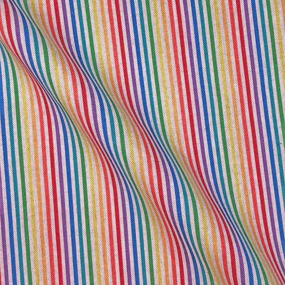 Pinstripe Rainbows Digital Pride Cotton Linen Fabric