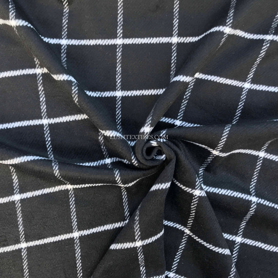 Large Harris Check Tweed Wool Blend Fabric,  Black