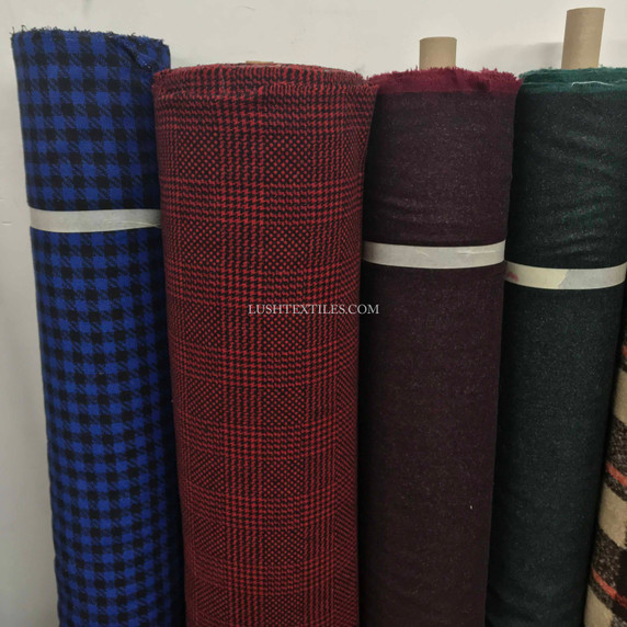 Plain Wool Blend Fabric,  Dark Red