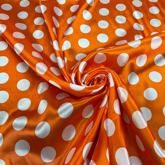 White Polka Dot Spots Satin, Orange
