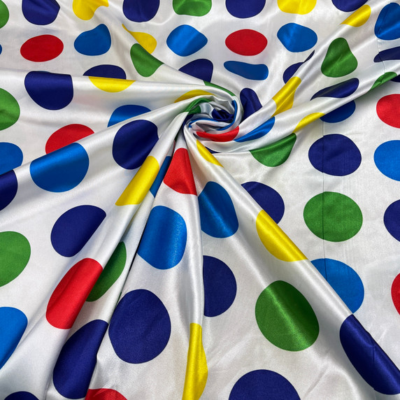 Large Colourful Twister Spots Satin, White
