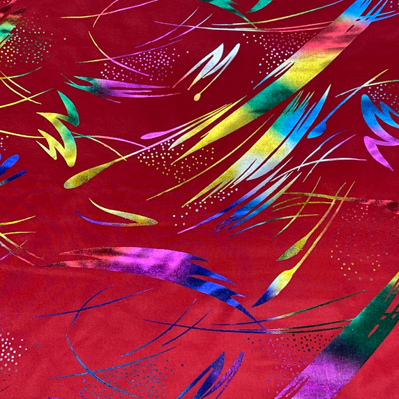 Rainbow Metallic Foil Taffeta Fabric, Red