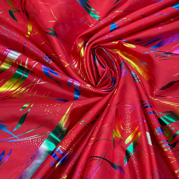 Rainbow Metallic Foil Taffeta Fabric, Red