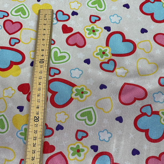 Love Hearts Printed Satin, Cream