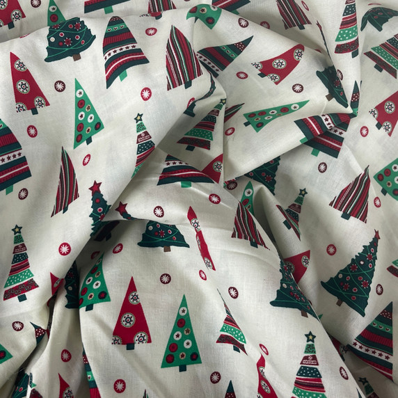 Xmas Tree's Christmas 100% Cotton Craft Fabric, Cream