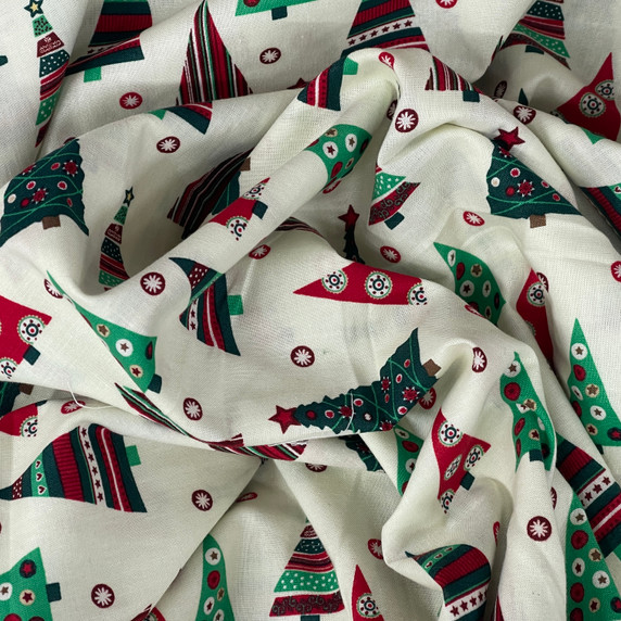 Xmas Tree's Christmas 100% Cotton Craft Fabric, Cream