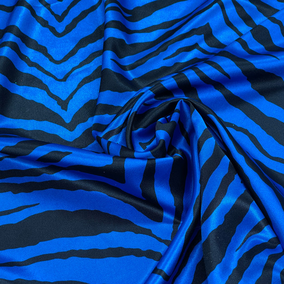 Zebra Print Dress Satin Fabric, Blue