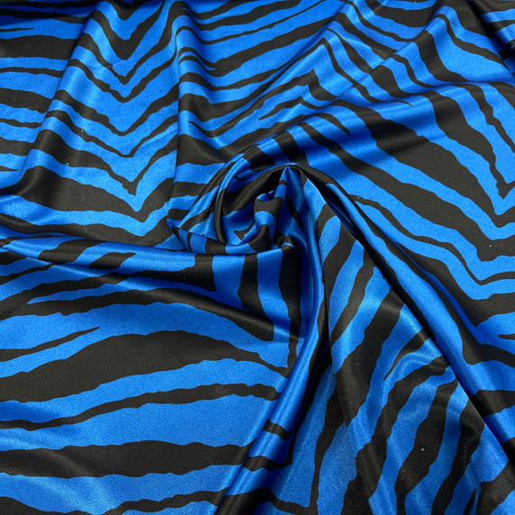 Zebra Print Dress Satin Fabric, Blue