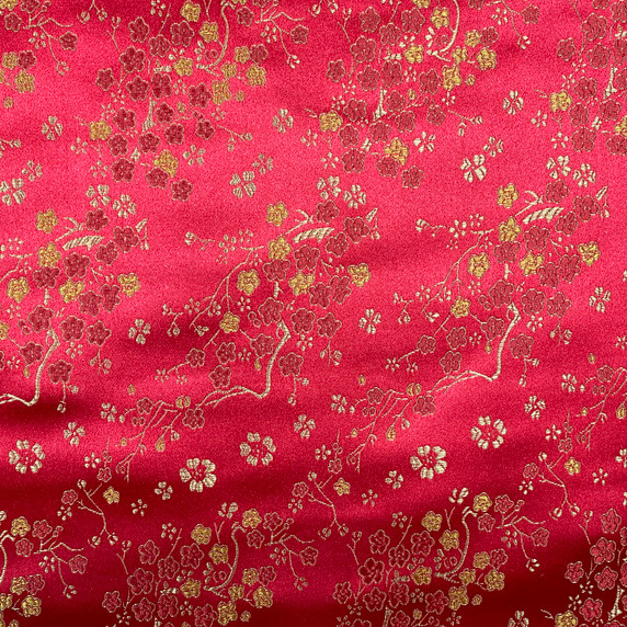 Chinese Blossom Silk Jacquard Brocade Fabric, Red