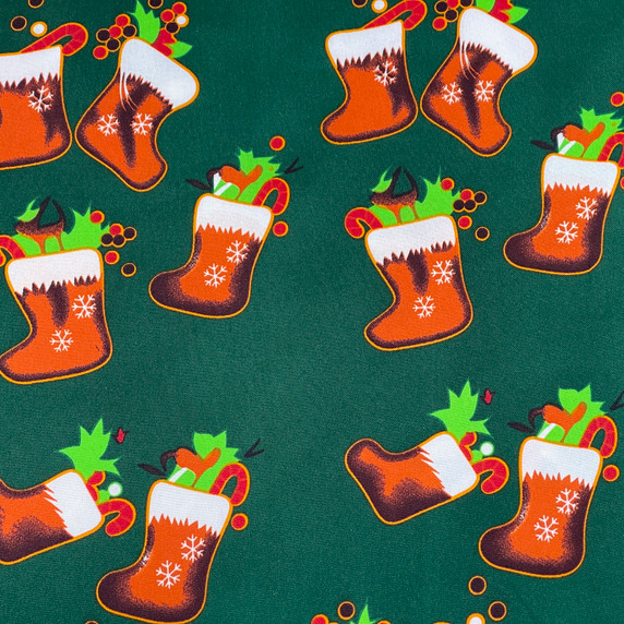 Christmas Stockings Polyester Bi-Stretch Fabric, Green