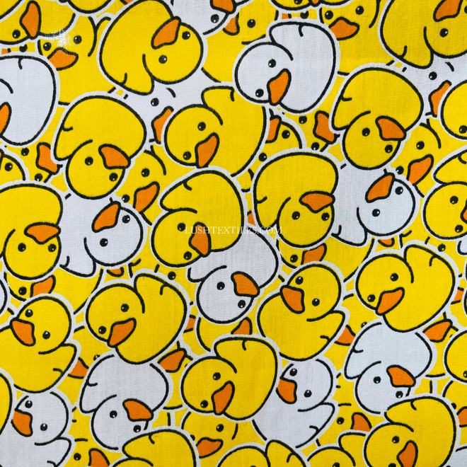 Yellow Rubber Ducks Print Polycotton Fabric