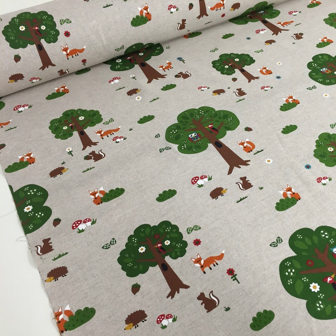 Woodland Tree Linen Cotton Fabric