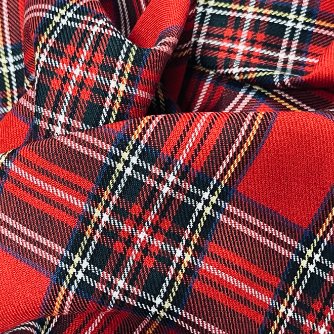Red Royal Stewart Tartan Check Polyviscose Fabric - Prestige Wholesale  Fabrics, The Fabric Specialists™