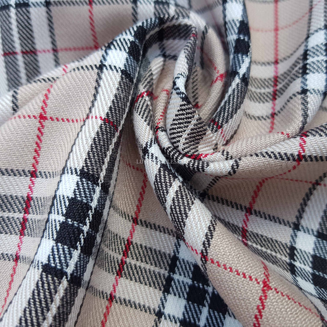 Beige Burberry Style Check Tartan Poly Viscose Dress Fabric - Prestige Wholesale  Fabrics, The Fabric Specialists™