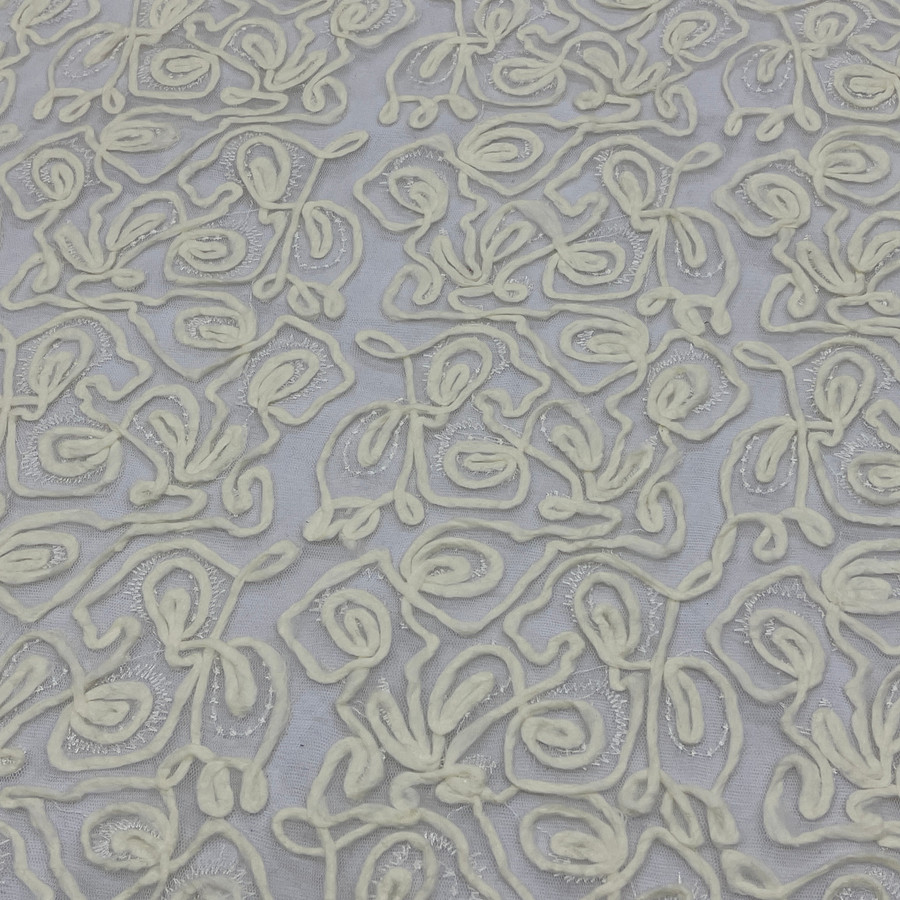 Chantilly Rope Pattern Lace Net Frill Dress Fabric, Cream Chantilly Rope Pattern Lace Net Frill Dress Fabric, Cream