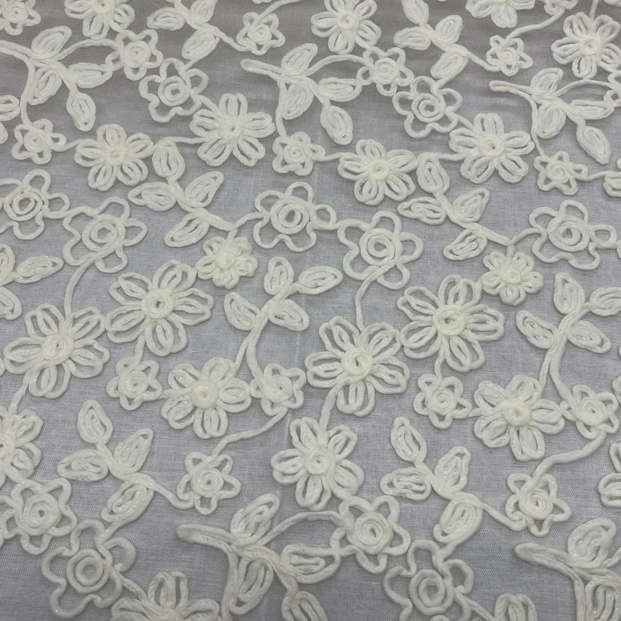 Chantilly Floral Rope Pattern Lace Net Frill Dress Fabric, Cream Chantilly Floral Rope Pattern Lace Net Frill Dress Fabric, Cream