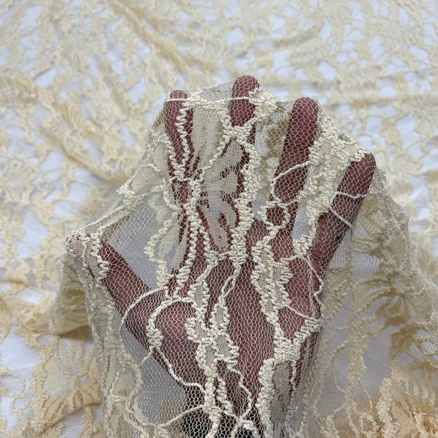 Spandex Floral Dress Lace Fabric, Beige Spandex Floral Dress Lace Fabric, Beige