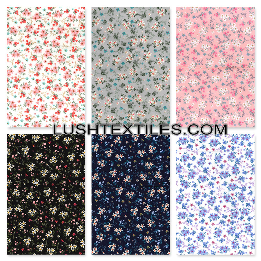 Small Daisy Flowers Rose & Hubble Cotton Poplin Fabric Small Daisy Flowers Rose & Hubble Cotton Poplin Fabric
