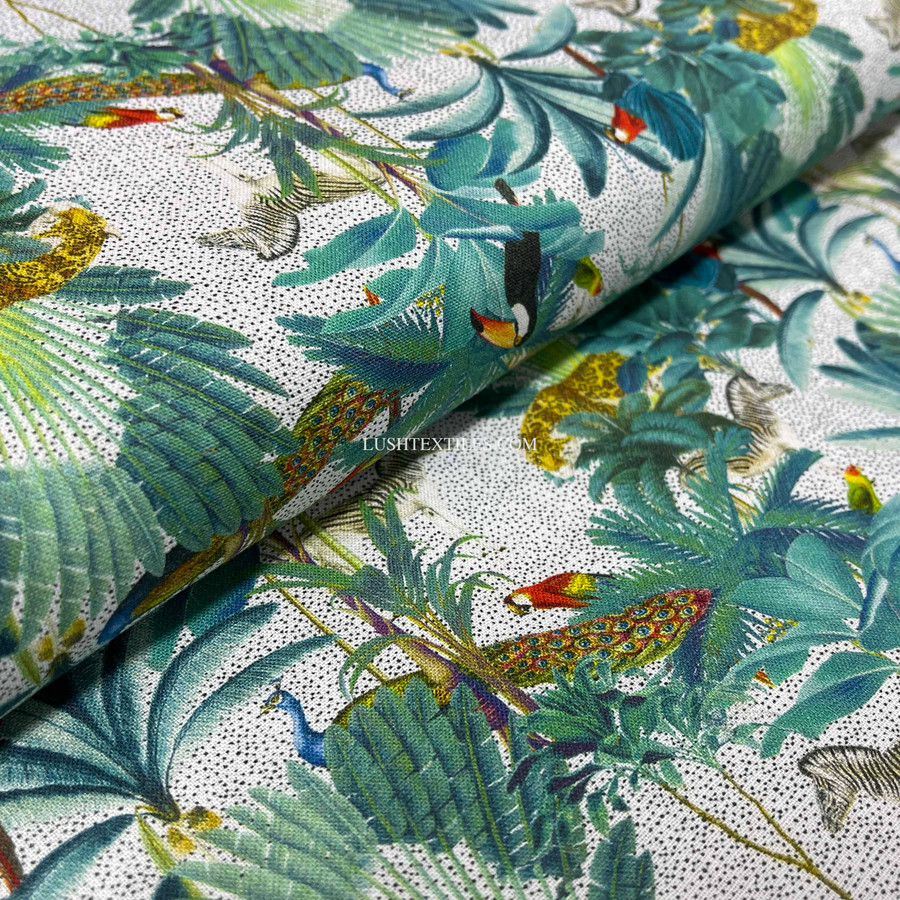 Tropical Palm Trees Animals Digital Cotton Craft Fabric 140cm Wide, Ivory Tropical Palm Trees Animals Digital Cotton Craft Fabric 140cm Wide, Ivory