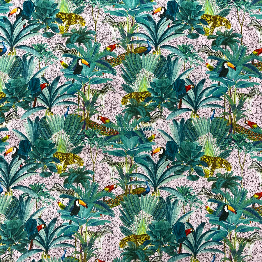 Tropical Palm Trees Animals Digital Cotton Craft Fabric 140cm Wide, Pink Tropical Palm Trees Animals Digital Cotton Craft Fabric 140cm Wide, Pink