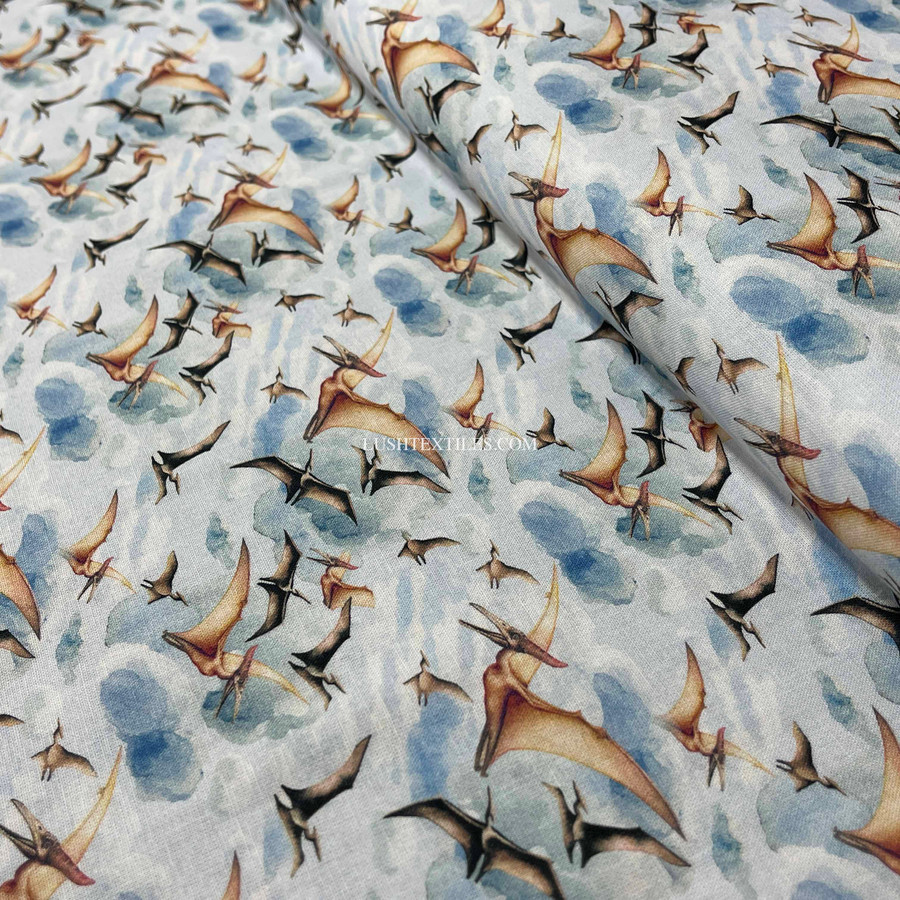 Pterosaurs Jurassic World Digital Cotton Craft Fabric 140cm Wide, Sky