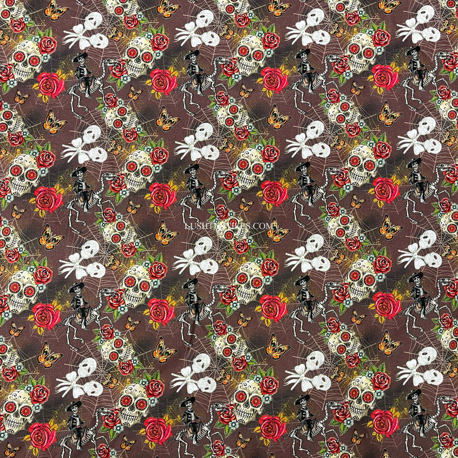 Day Of The Dead Digital Cotton Craft Fabric 140cm Wide, Brown Day Of The Dead Digital Cotton Craft Fabric 140cm Wide, Brown